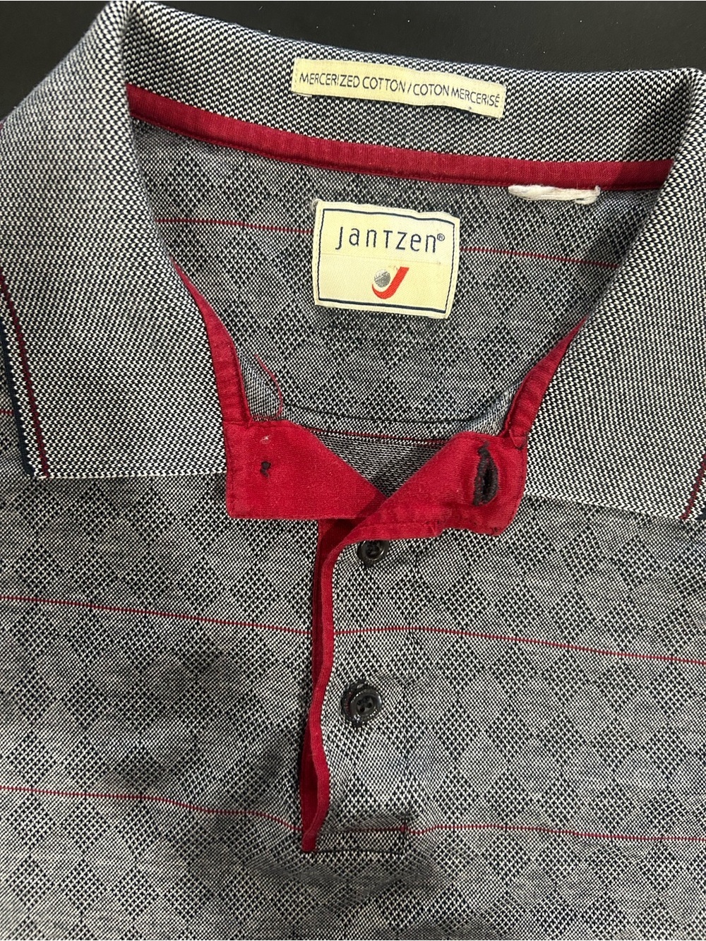 Jantzen Grey Polo with Red Contrast Trim